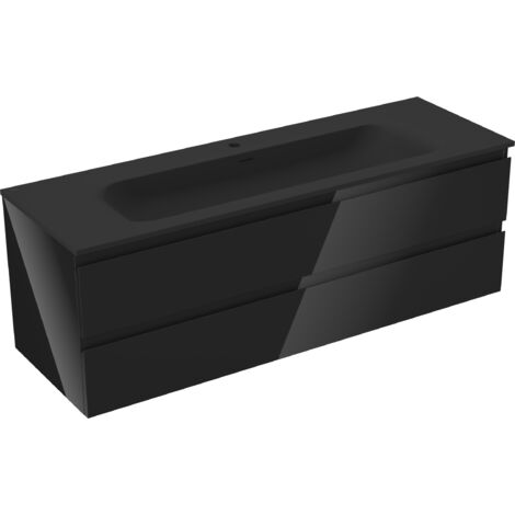 Mexen Orio mobile da bagno 140 cm con lavabo Vela, 2 cassetti, nero lucido/nero opaco - 91A10-14047-2-BFF70-W23M71