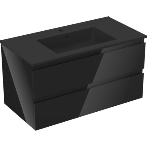Mexen Orio mobile da bagno 90 cm con lavabo Otis, 2 cassetti, nero lucido/nero opaco - 91A10-09047-2-BFF70-W18M71