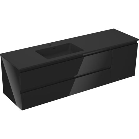 Mexen Orio mobiletto da bagno 160 cm con lavandino Otis, sinistro, 2S, 1D, nero lucido/nero opaco - 91A13-16047-3-BBFFF70-W18L7