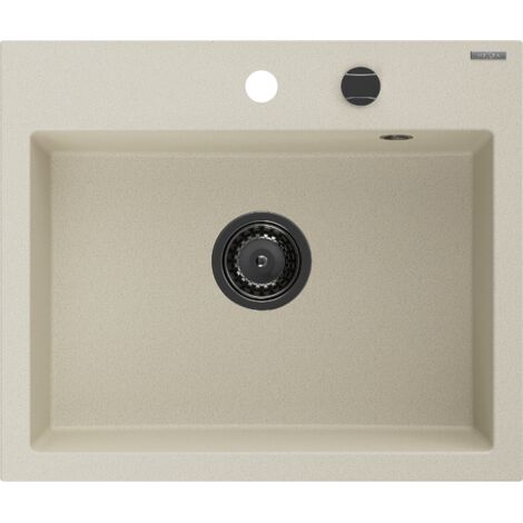 Mexen Oscar Granitspüle 1-beckig 580 x 490 mm, beige, schwarzer Siphon - 6519581000-69-B