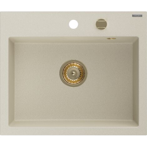Mexen Oscar lavello da cucina in granito 1 vasca 580 x 490 mm, beige, sifone dorato - 6519581000-69-G