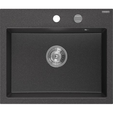 Mexen Oscar lavello da cucina in granito a 1 vasca 580 x 490 mm, nero punteggiato, sifone cromato - 6519581000-76
