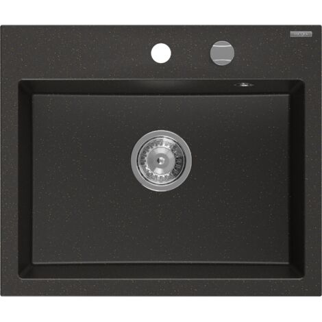 Mexen Oscar lavello in granito a 1 vasca 580 x 490 mm, nero/oro metallizzato, sifone cromato - 6519581000-75