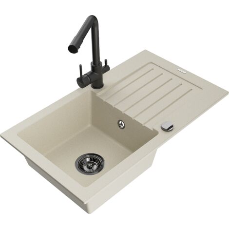 Mexen Pablo 1 Becken-Granitspüle mit Abtropffläche und Mischbatterie Duero, Beige - 6510-69-671600-7