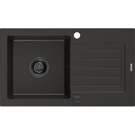 Mexen Pablo évier en granit à 1 cuve avec égouttoir 752 x 436 mm, Noir/Or métallique, siphon Noir - 6510751010-75-B