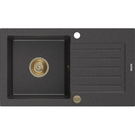 Mexen Pablo fregadero de granito de 1 cubeta con escurridor 752 x 436 mm, negro moteado, sif贸n dorado - 6510751010-76-G