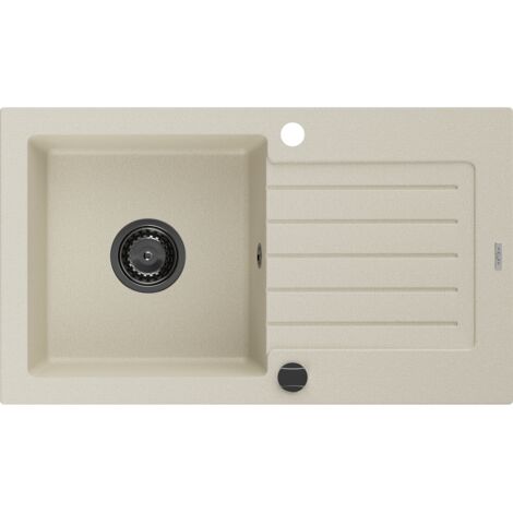 Mexen Pablo fregadero de granito de 1 seno con escurridor 752 x 436 mm, beige, sif贸n negro - 6510751010-69-B