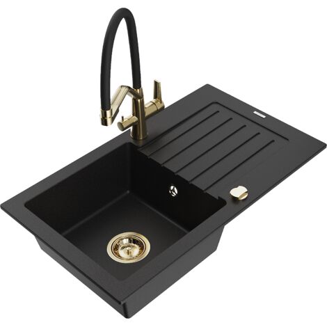 Mexen Pablo fregadero de granito de 1 seno con escurridor y grifo de cocina Duo, negro - 6510-77-671701-57-G