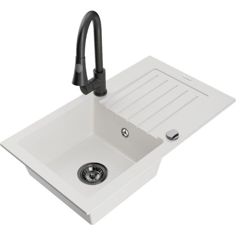 Mexen Pablo fregadero de granito de 1 seno con escurridor y grifo de cocina Elia, blanco - 6510-20-670101-70