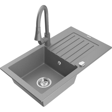 Mexen Pablo fregadero de granito de 1 seno con escurridor y grifo de cocina Elia, gris - 6510-71-670101-71