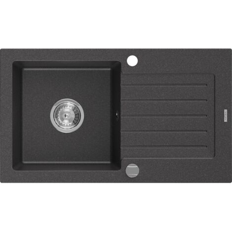 Mexen Pablo lavello in granito a 1 vasca con gocciolatoio 752 x 436 mm, nero maculato, sifone cromato - 6510751010-76