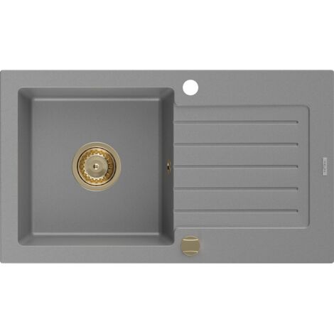 Mexen Pablo lavello in granito a 1 vasca con scolapiatti 752 x 436 mm, grigio, sifone oro - 6510751010-71-G