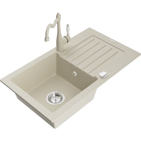Mexen Pablo lavello in granito a 1 vasca con sgocciolatoio e miscelatore cucina Carla, beige - 6510-69-670700-00