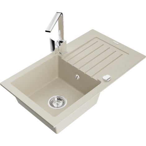 Mexen Pablo lavello in granito a 1 vasca con sgocciolatoio e rubinetto da cucina Rita, beige - 6510-69-670300-00