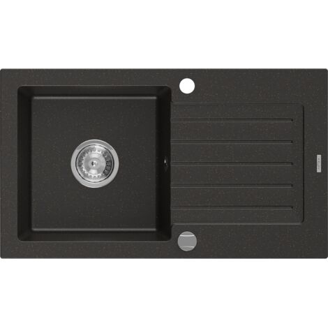 Mexen Pablo lavello in granito con 1 vasca e scolapiatti 752 x 436 mm, nero/oro metallico, sifone cromato - 6510751010-75