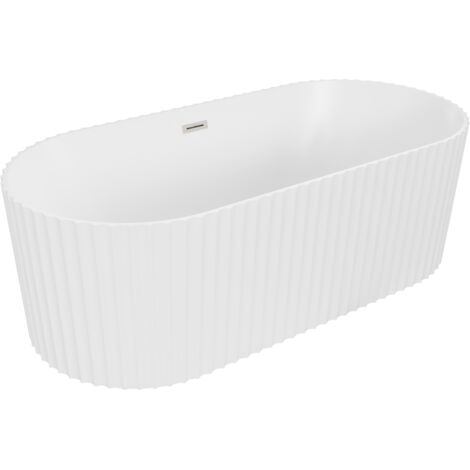 Mexen Paola freistehende gerillte Badewanne 170 x 80 cm, weiß matt, Überlauf gebürsteter Nickel - 52721708001-97