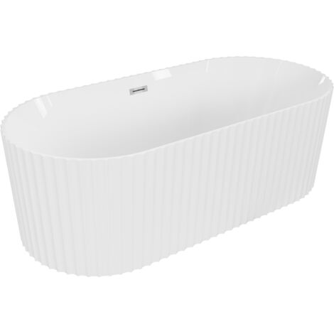 Mexen Paola freistehende gerippte Badewanne 170 x 80 cm, weiß glänzend, Überlauf chrom - 52721708000-01