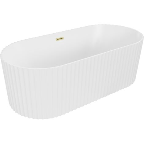 Mexen Paola vasca da bagno freestanding rigata 170 x 80 cm, bianco opaco, troppopieno oro spazzolato - 52721708001-55