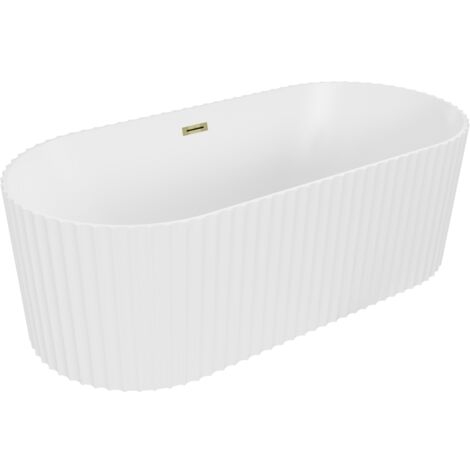 Mexen Paola vasca da bagno freestanding scanalata 170 x 80 cm, bianco opaco, troppopieno dorato - 52721708001-50