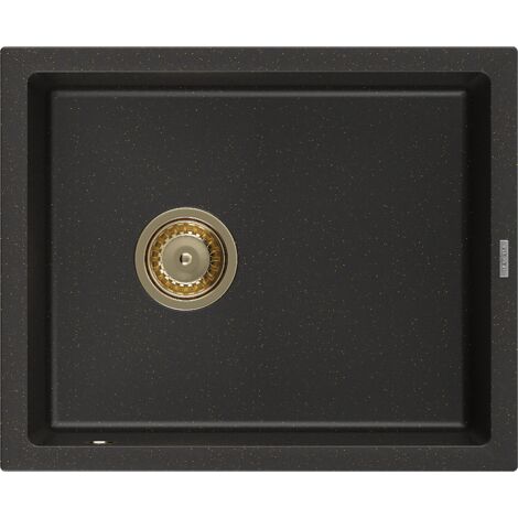 Mexen Pedro 1-Becken-Granit-Spüle 560 x 460 mm, Schwarz/Gold metallisch, Siphon Gold - 6508561000-75
