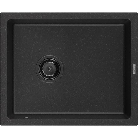 Mexen Pedro 1-Becken-Granit-Spüle 560 x 460 mm, Schwarz/Silbermetallic, Siphon Schwarz - 6508561000-