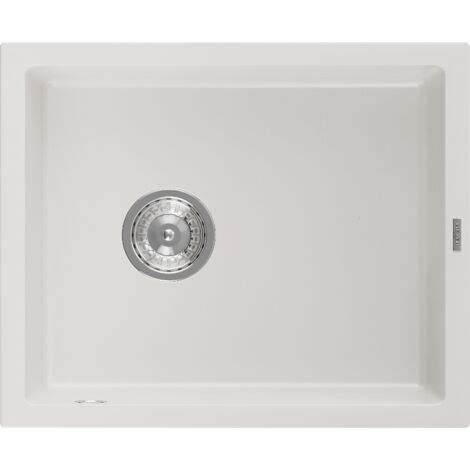 Mexen Pedro fregadero de granito de 1 compartimento 560 x 460 mm, blanco, sif贸n cromado - 6508561000-20