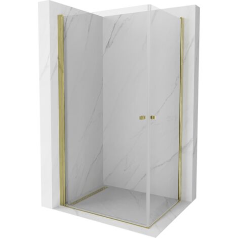 Mexen Pretoria Duo cabina de ducha abatible 90 x 80 cm, transparente, dorada - 852-090-080-50-00-02