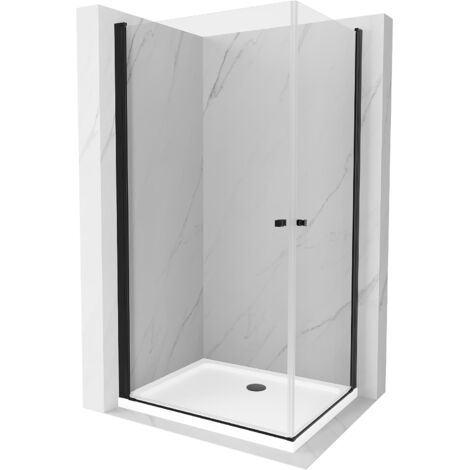 Mexen Pretoria Duo cabina doccia a battente 80 x 70 cm, trasparente, nera + piatto Flat - 852-080-070-70-02-4010B