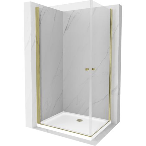 Mexen Pretoria Duo kippbare Duschabtrennung 80 x 70 cm, Transparent, Gold + Duschwanne Flat - 852-08