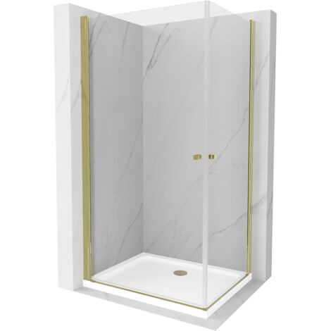 Mexen Pretoria Duo kippbare Duschabtrennung 90 x 80 cm, Transparent, Gold + Duschwanne Flat - 852-090-080-50-02-4010G