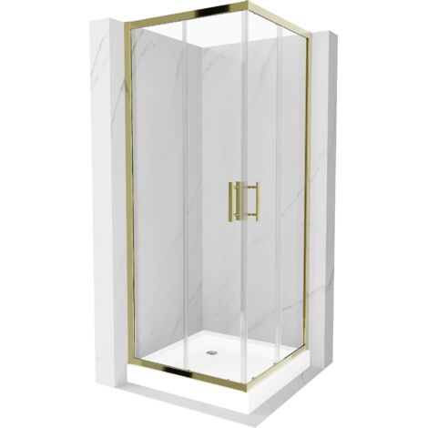 Mexen Rio cabina doccia quadrata 70 x 70 cm, trasparente, dorata + piatto doccia, bianco - 860-070-070-50-00-4510