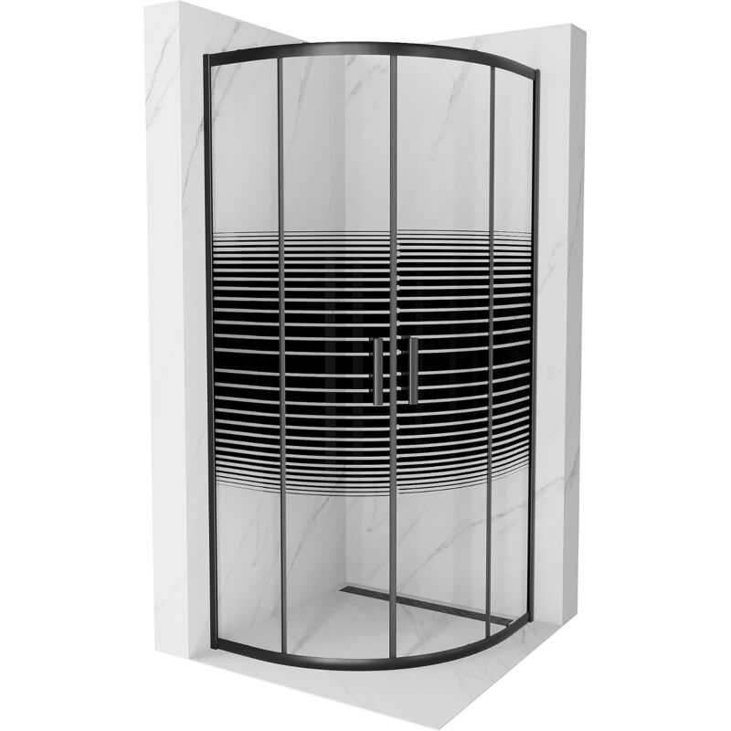 Mexen Rio Cabina Doccia Semicircolare 80 X 80 Cm, Strisce Nere, Ner...