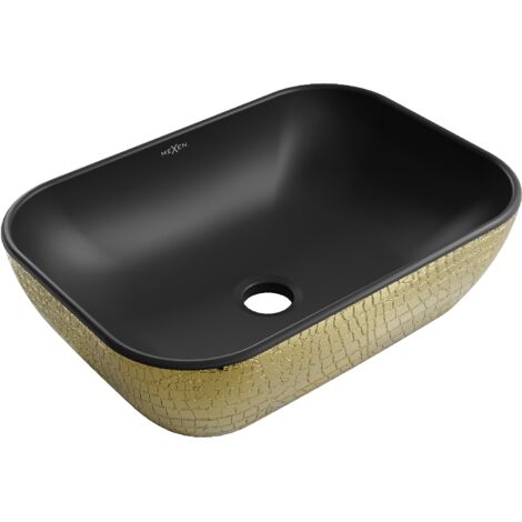 Mexen Rita Aufsatzwaschbecken 45 x 32 cm, schwarz matt/Gold Schuppenmuster - 21084578