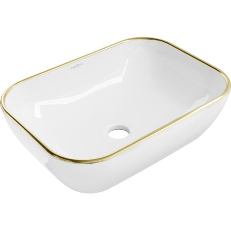 Mexen Rita lavabo da appoggio 45 x 32 cm, bianco/oro bordo - 21084505