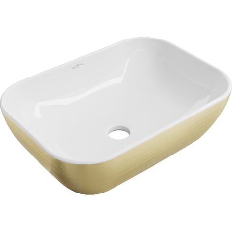 Mexen Rita lavabo sobre encimera 45 x 32 cm, blanco/dorado l铆neas - 21084553