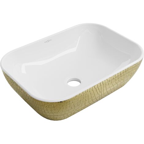 Mexen Rita lavabo sobre encimera 45 x 32 cm, blanco/dorado patr贸n escamas - 21084554