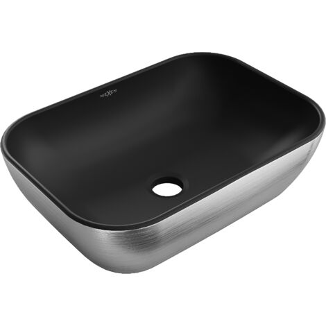 Mexen Rita lavabo sobre encimera 45 x 32 cm, negro mate/dise帽o de l铆neas plateadas - 21084573