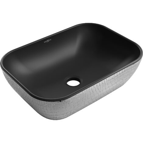 Mexen Rita lavabo sobre encimera 45 x 32 cm, negro mate/patr贸n de escamas plateado - 21084572