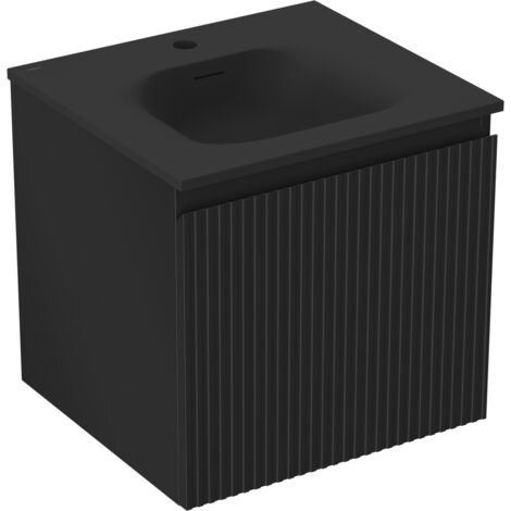 Mexen Rivel 50 cm Badezimmerschrank mit Vela Waschtisch, 1 Schublade, geriffelt, Schwarz Matt - 91A20-05047-1-BF71-W23M71