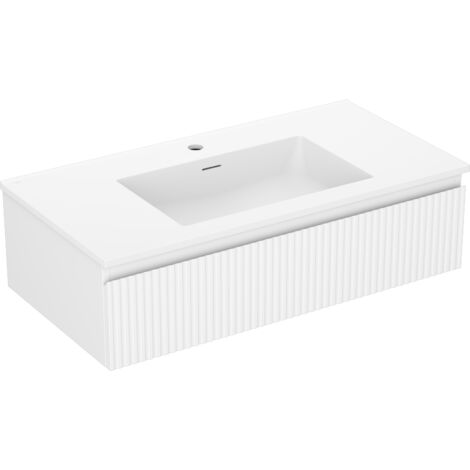 Mexen Rivel 90 cm Badezimmerschrank mit Waschbecken Otis, 1 Schublade, geriffelt, weiß matt - 91A20-09023-1-BF01-W18M01
