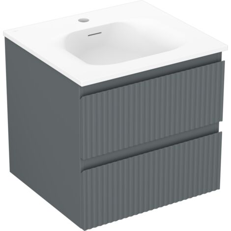 Mexen Rivel Armadietto da bagno 50 cm con lavabo Vela, 2 cassetti, scanalato, grafite opaco/bianco opaco - 91A20-05047-2-BFF66-