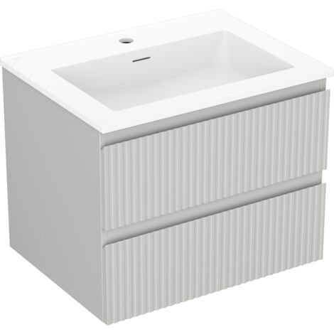Mexen Rivel armadietto da bagno 60 cm con lavabo Otis, 2 cassetti, scanalato, grigio opaco/bianco opaco - 91A20-06047-2-BFF62-W