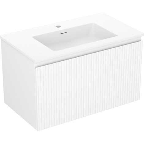 Mexen Rivel armadietto da bagno 80 cm con lavabo Otis, 1 cassetto, scanalato, bianco opaco - 91A20-08047-1-BF01-W18M01
