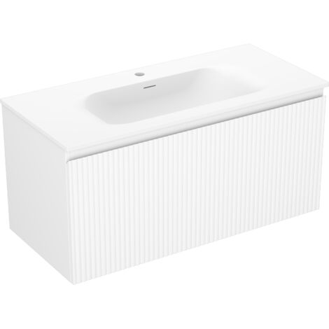 Mexen Rivel armario de ba帽o 100 cm con lavabo Vela, 1 caj贸n, ranurado, blanco mate - 91A20-10047-1-BF01-W23M01