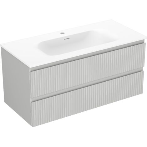Mexen Rivel armario de ba帽o 100 cm con lavabo Vela, 2 cajones, ranurado, gris mate/blanco mate - 91A20-10047-2-BFF62-W23M01