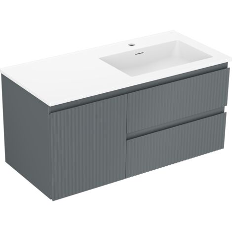 Mexen Rivel armario de ba帽o de 100 cm con lavabo Otis derecho, 2S, 1D, ranurado, grafito/blanco mate - 91A23-10047-3-BBFFF66-W18