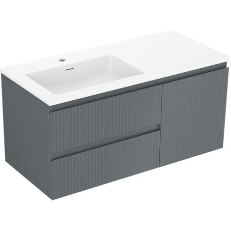 Mexen Rivel armario de ba帽o de 100 cm con lavabo Otis izquierdo, 2S, 1D, acanalado, grafito/blanco mate - 91A23-10047-3-BBFFF66-