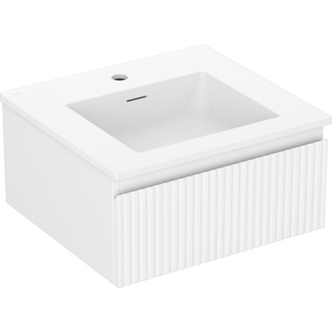 Mexen Rivel armario de ba帽o de 50 cm con lavabo Otis, 1 caj贸n, ranurado, blanco mate - 91A20-05023-1-BF01-W18M01