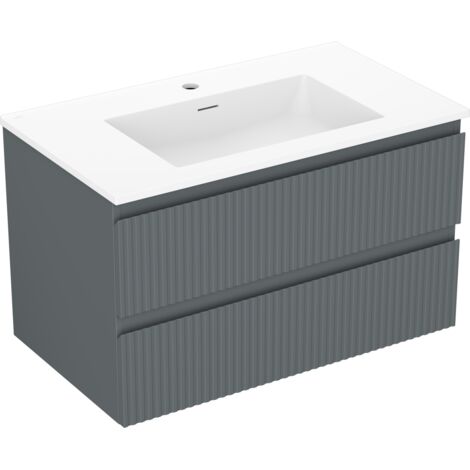 Mexen Rivel armario de ba帽o de 80 cm con lavabo Otis, 2 cajones, acanalado, grafito mate/blanco mate - 91A20-08047-2-BFF66-W18M