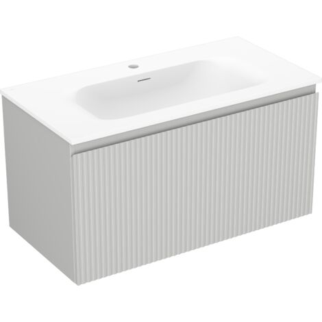 Mexen Rivel armoire de salle de bain 90 cm avec lavabo Vela, 1 tiroir, rainurée, gris mat/blanc mat - 91A20-09047-1-BF62-W23M01